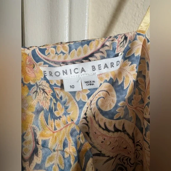 Veronica Beard Womens Arienne Yellow Blue Paisley Halter Top Sz 10 Peplum hem - Picture 6 of 7